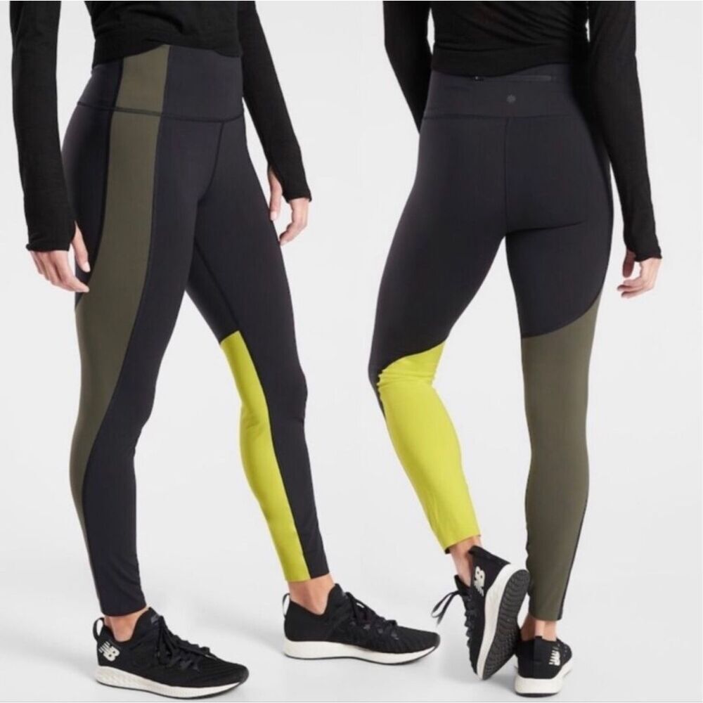Athleta Asym Colorblock Tight Leggings Asymmetrical Green size Small